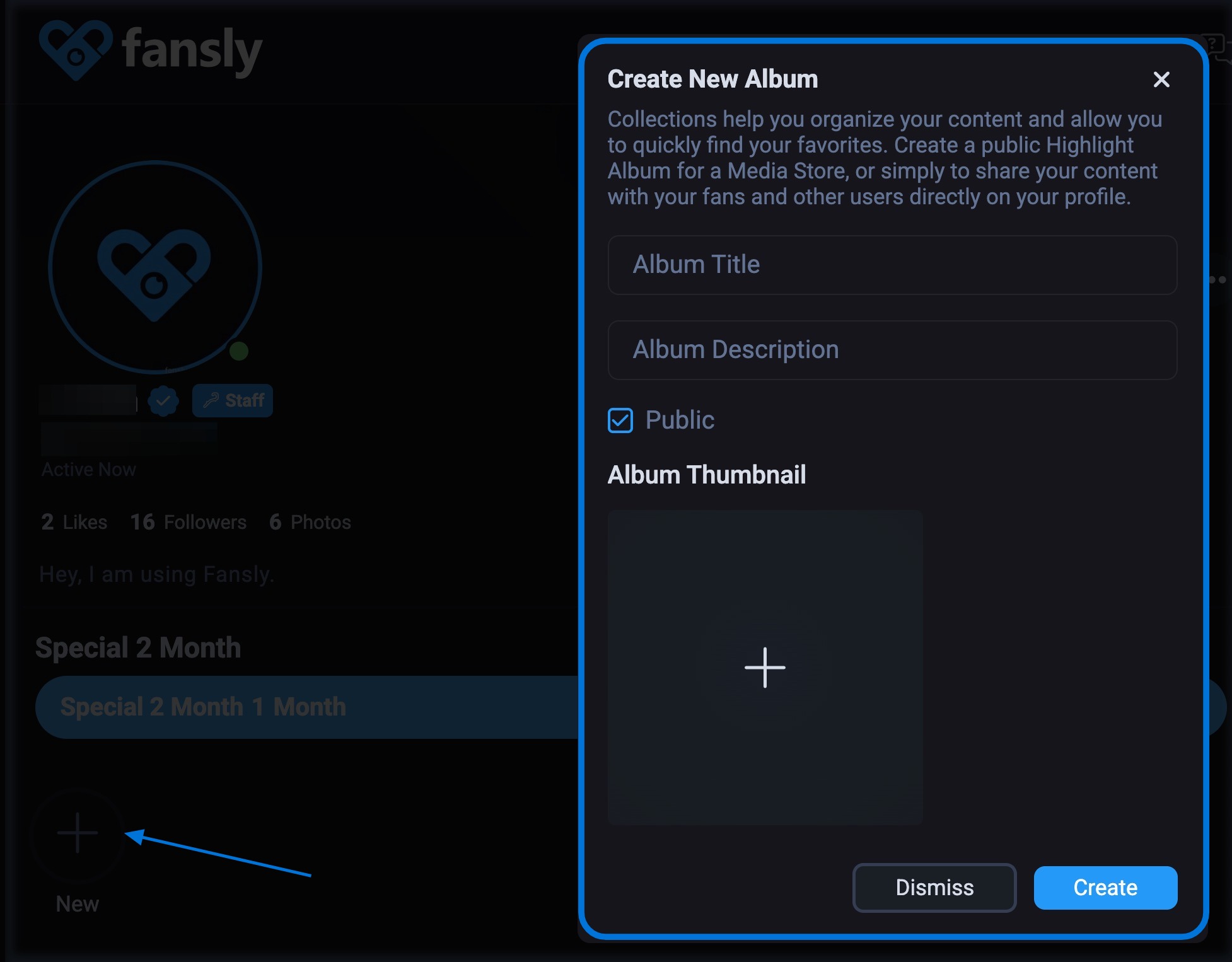 Создание новой коллекции на Fansly