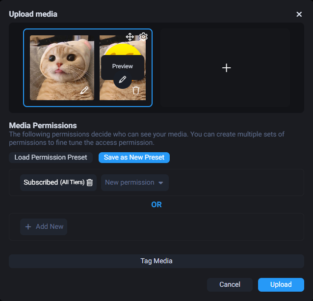 Пример настроек медиа при загрузке истории