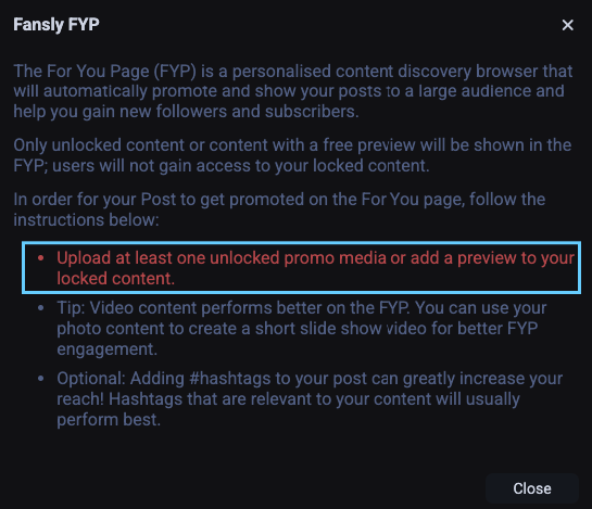 Настройка Post to FYP при создании поста на Fansly