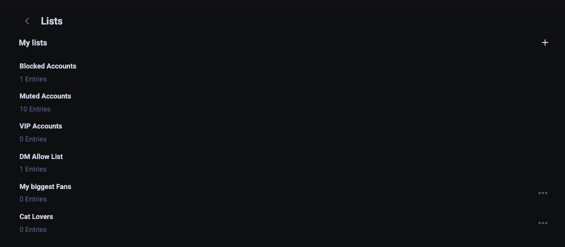 Раздел со списками в кабинете креатора на Fansly