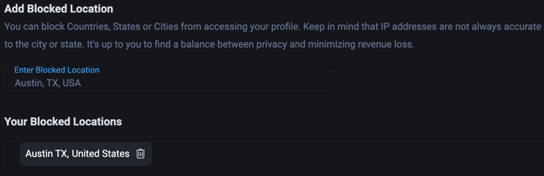 Добавление заблокированной геолокации в настройках Privacy & Safety