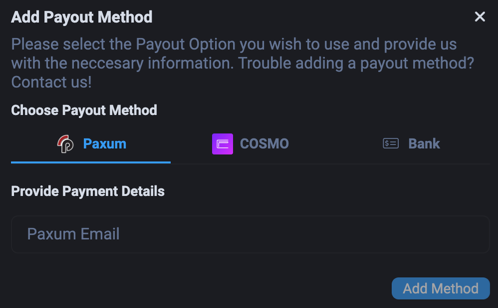 Выбор способа вывода средств во всплывающем окне