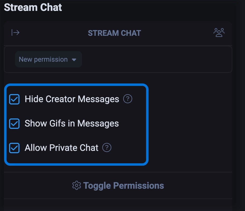 Настройка прав на участие в чате