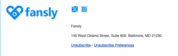 Пример письма Fansly с кнопкой для отписки от рассылки