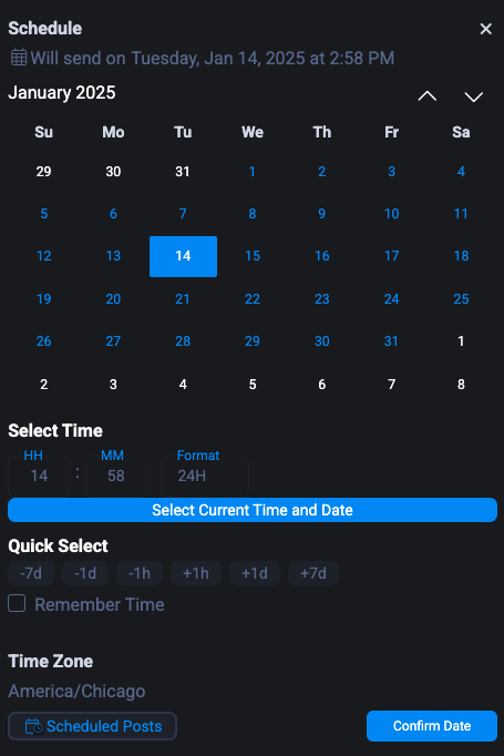 Пример настроек отложенной публикации поста