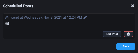 Список запланированных публикаций в интерфейсе Fansly