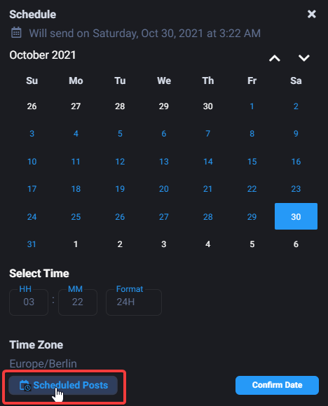 Кнопка раздела запланированных публикаций