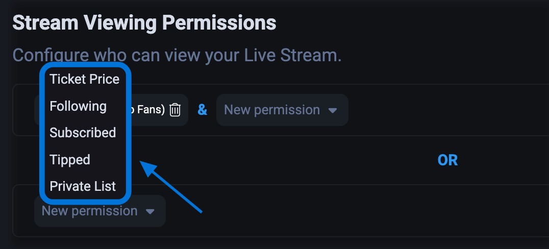 Настройка прав на просмотр прямой трансляции