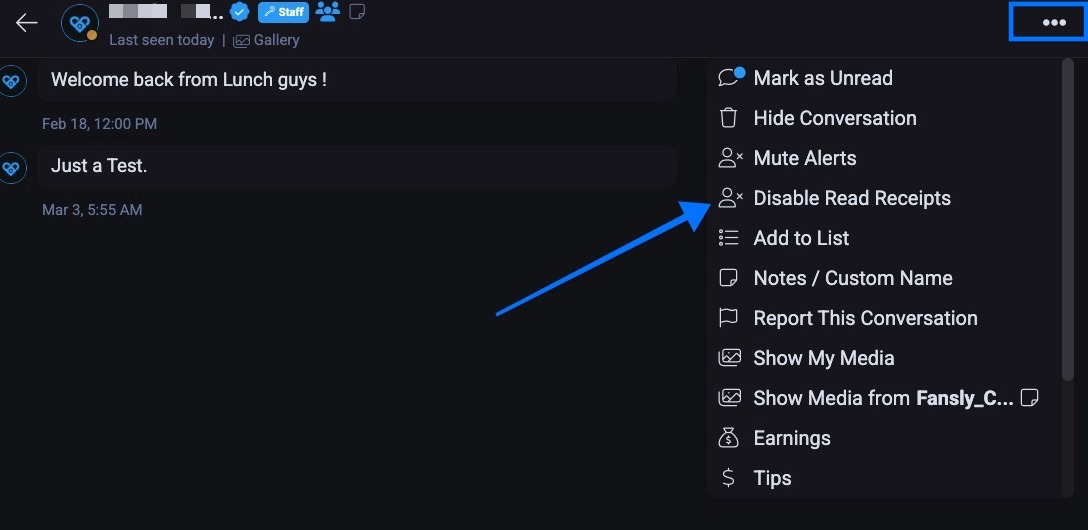Настройки подтверждений прочтения для отдельного пользователя в личных сообщениях Fansly